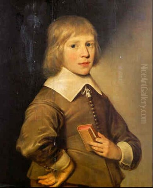 Portrait Of A Boy, Wearing Light Brown Costume, Holding A Book Oil Painting by Wybrand Simonsz de Geest the Elder