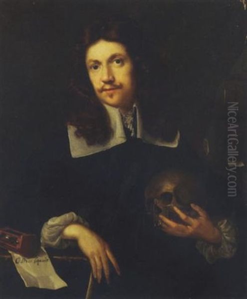 A Vanitas Portrait Of A Gentleman Oil Painting by Julius Geest