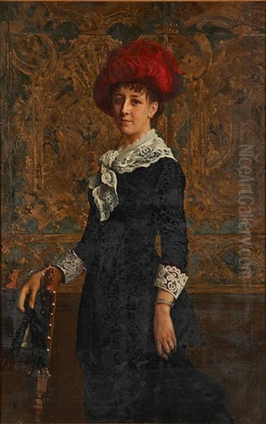 Portrait D'elegante Sur Fond De Tapisserie Oil Painting by Willem Geets