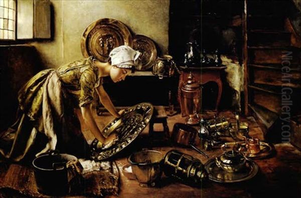 Polishing Brass And Copper Oil Painting by Willem Geets