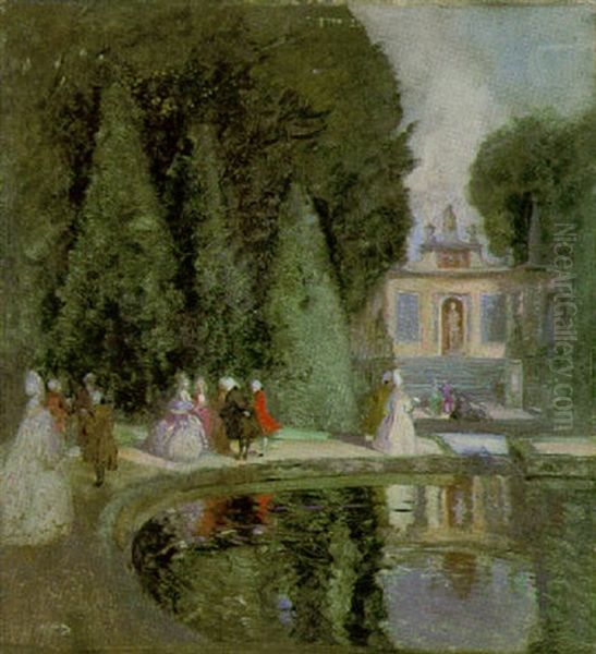 Rokokogesellschaft Am Teich Im Park Oil Painting by Walter Geffcken