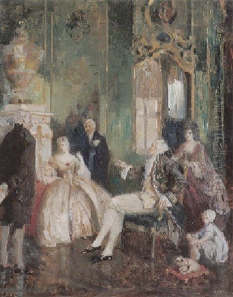 Rokokosalon Mit Hofischer Gesellschaft Oil Painting by Walter Geffcken