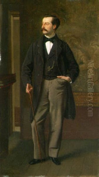 An Elegant Gentleman Oil Painting by Edmond Aime Florentin Geffroy