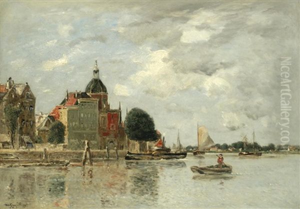 Dutch River Landscape Oil Painting by Wilhelm von Gegerfelt