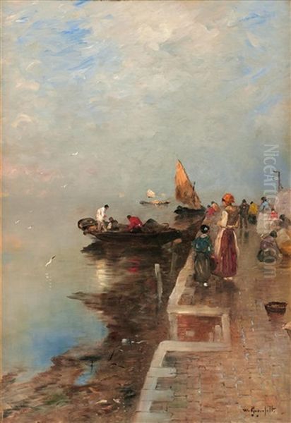 Hamnscen I Venedig Oil Painting by Wilhelm von Gegerfelt