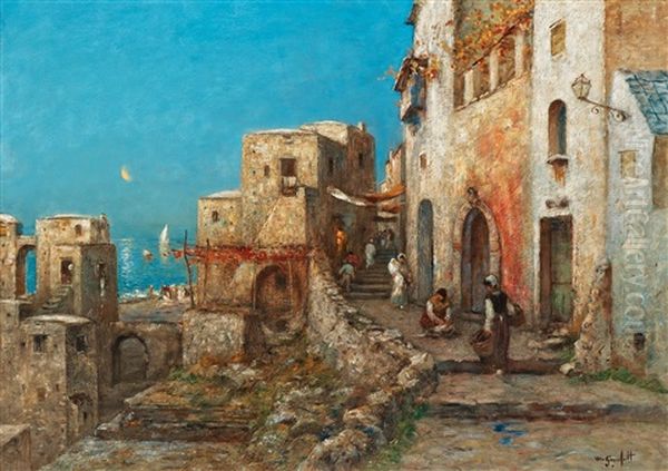 Italian Village In Moonlight Oil Painting by Wilhelm von Gegerfelt