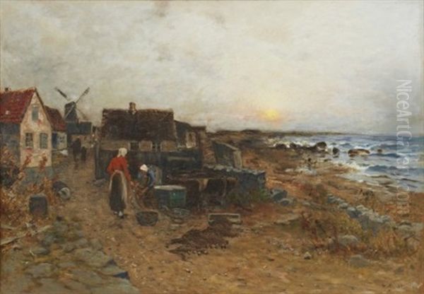 Fiskarkvinnor Rensar Naten I Fiskeby Oil Painting by Wilhelm von Gegerfelt