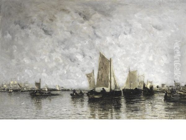 Sail And Steam Vessels In An Estuary Oil Painting by Wilhelm von Gegerfelt