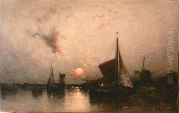 Bateaux Au Soleil Couchant Oil Painting by Wilhelm von Gegerfelt