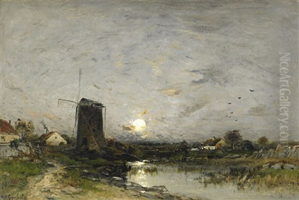 Flodlandskap I Manljus Oil Painting by Wilhelm von Gegerfelt