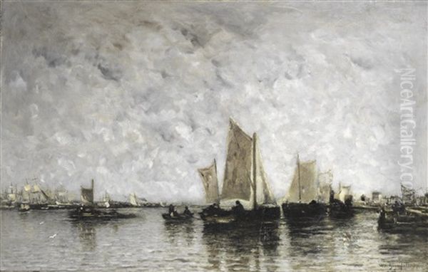 Sail And Steam Vessels In An Estuary Oil Painting by Wilhelm von Gegerfelt