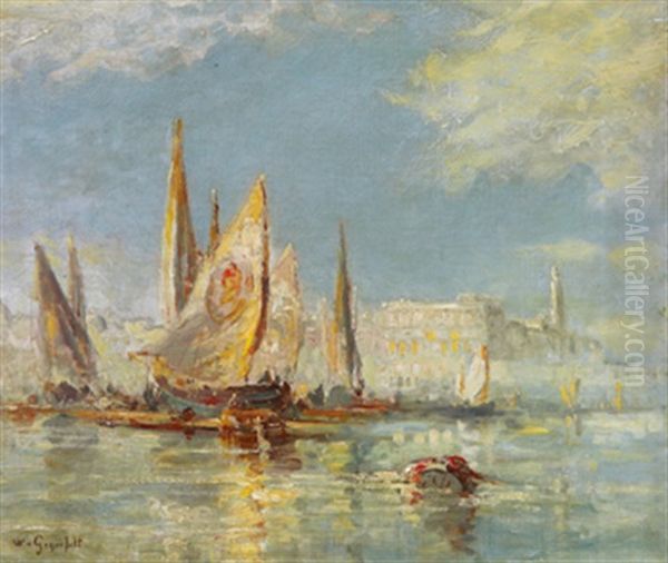 Venedigmotiv Med Segelbatar Oil Painting by Wilhelm von Gegerfelt