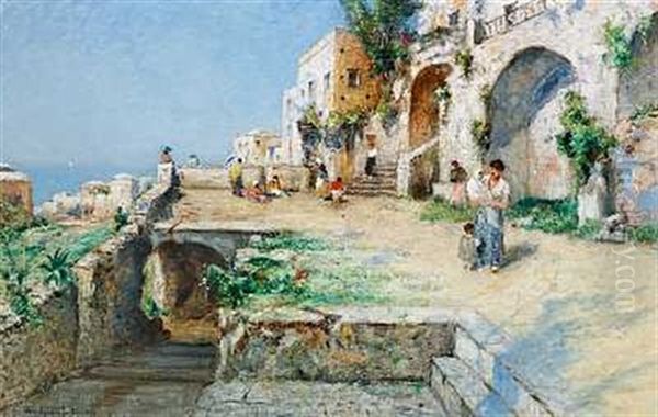 Gadeparti Med Folkeliv I Positano Oil Painting by Wilhelm von Gegerfelt