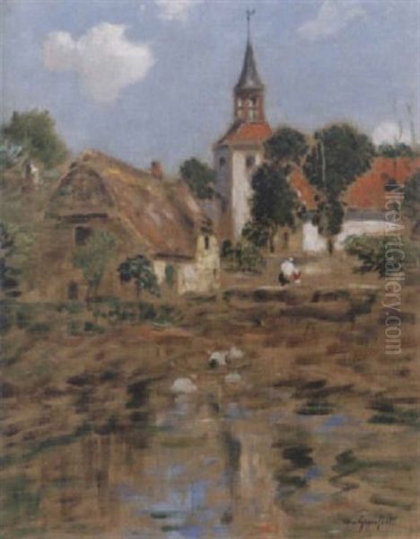 Landskap Med Gardsbebyggelse Vid Kyrka Oil Painting by Wilhelm von Gegerfelt