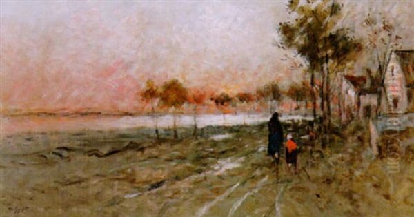 Landskap Med Promenerande - Aftonrodnad Oil Painting by Wilhelm von Gegerfelt