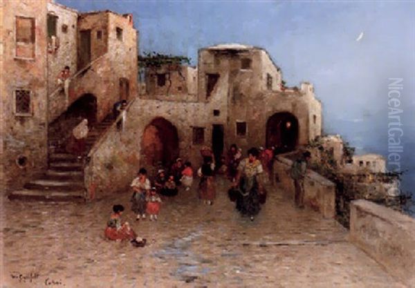 Sydlandsk Stadsbild Med Folkliv I Kvallsljus Oil Painting by Wilhelm von Gegerfelt