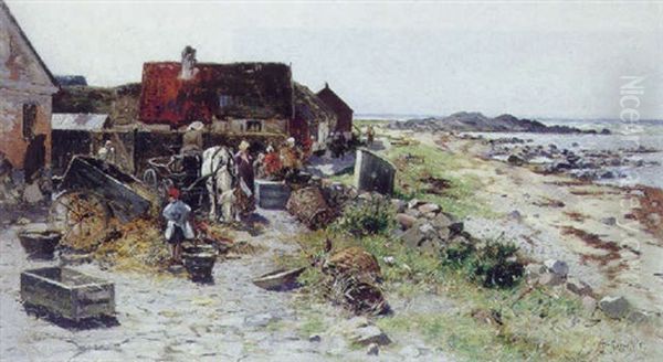 Kystparti Fra Bretagne Med Kvinder Og Born I Faerd Med Dagens Dont Oil Painting by Wilhelm von Gegerfelt