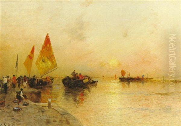 Venedig Med Utsikt Mot Murano I Solnedgang Oil Painting by Wilhelm von Gegerfelt