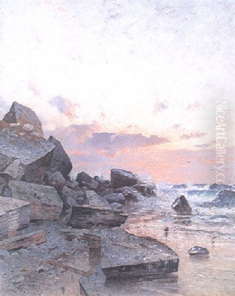 Aftonrodnad Vid Klippig Kust Oil Painting by Wilhelm von Gegerfelt