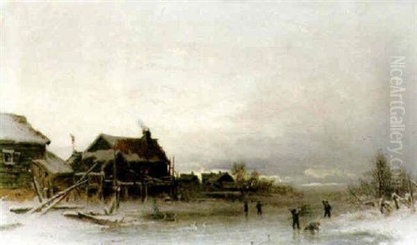 Snobollskastning Pa Isen Oil Painting by Wilhelm von Gegerfelt