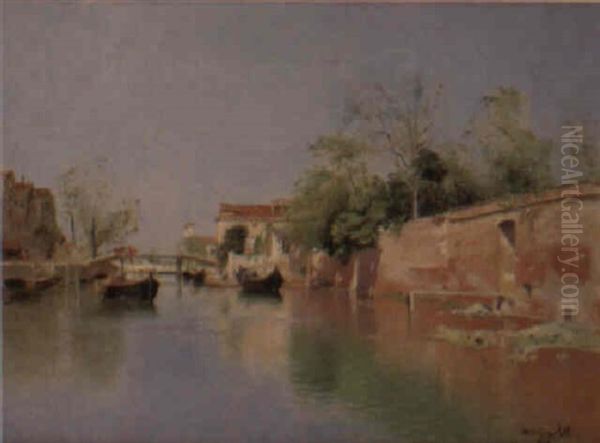 Canal Scene Oil Painting by Wilhelm von Gegerfelt