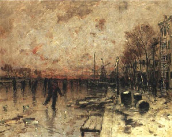 Skridsko+kare Pa Kanal Oil Painting by Wilhelm von Gegerfelt