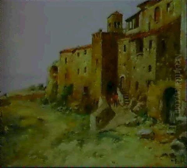 Italienskt Kustmotiv Med Figurer Vid Hus Oil Painting by Wilhelm von Gegerfelt