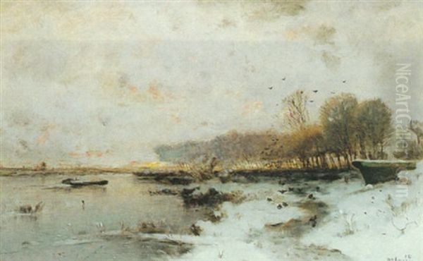 A Winter Landscape Oil Painting by Wilhelm von Gegerfelt