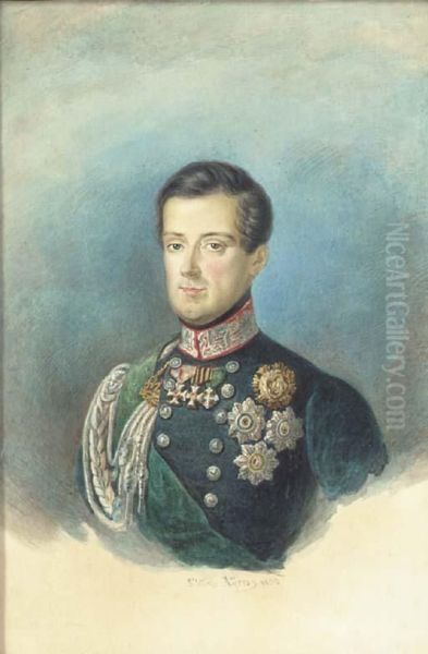 Portrait Of Carlo Alberto, King Of Sardinia (1798-1849) Oil Painting by Pietro Ayres