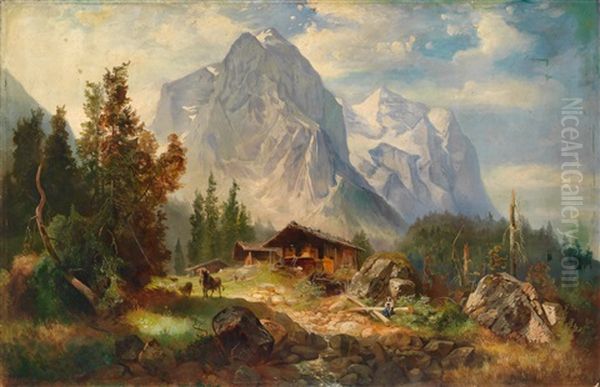 Auf Der Alm Oil Painting by Eduard Gehbe