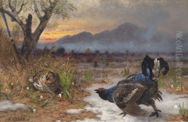 Birkhahnbalz In Der Morgendammerung Oil Painting by Eduard Gehbe