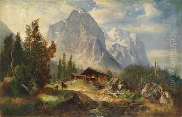 Auf Der Alm Oil Painting by Eduard Gehbe