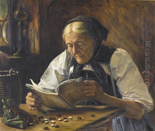 Lesende Bauerin Mit Bohnen Oil Painting by Karl Gehri