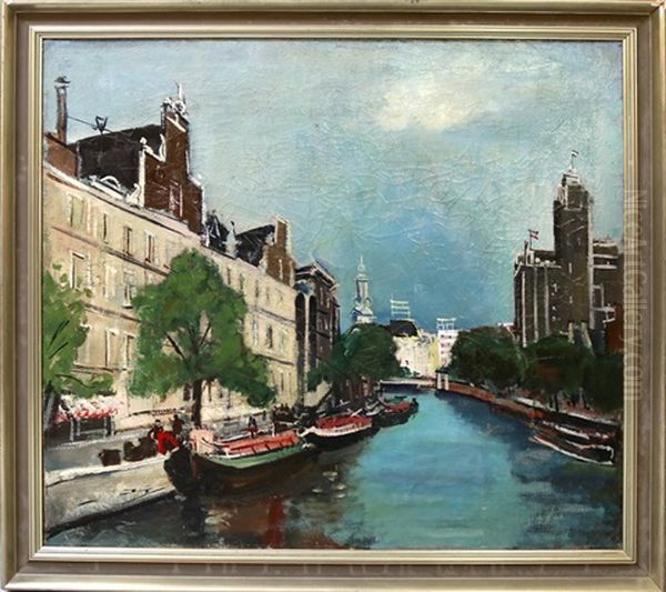 Aus Amsterdam Gracht Oil Painting by Otto Geigenberger