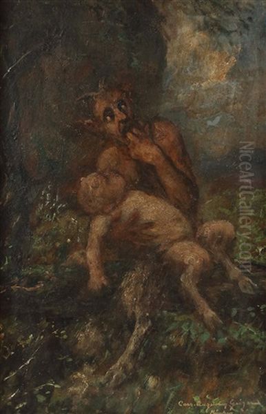 Faun Mit Kind Oil Painting by Augustin Caspar Geiger