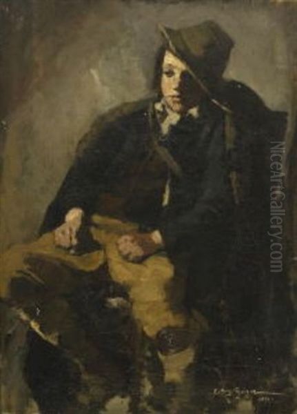 Sitzender Hirtenknabe Oil Painting by Augustin Caspar Geiger