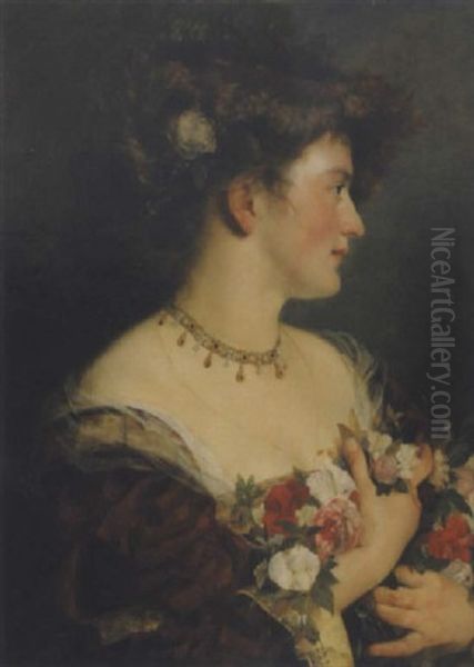 Portrait Einer Dame Als Flora Oil Painting by Augustin Caspar Geiger