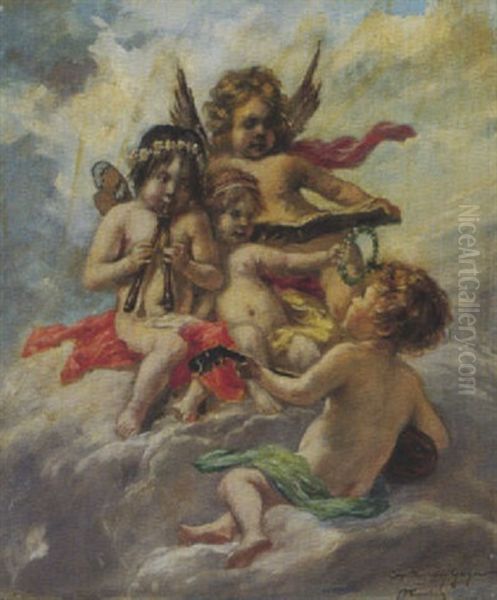 Musizierende Putti Oil Painting by Augustin Caspar Geiger