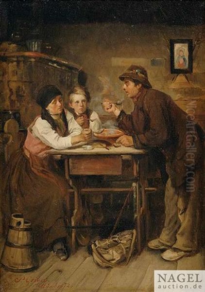 Bauernfamilie Bei Einer Mahlzeit Oil Painting by Peter Johann Nepomuk Geiger