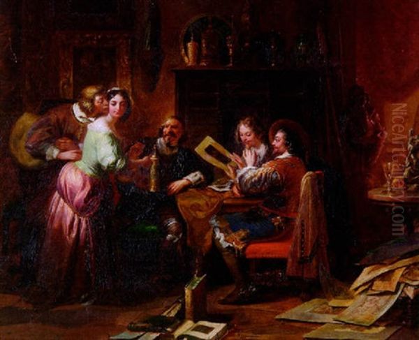 Der Maler Van Dyk Unter Seinen Freunden Im Salon Oil Painting by Peter Johann Nepomuk Geiger