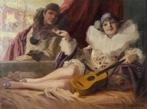 Harlequin And Colombine Oil Painting by Richard Geiger