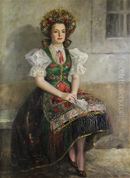 Portrait Of A Young Woman Together With Dress In Portrait Oil Painting by Richard Geiger