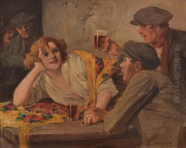 Drinking Scene Oil Painting by Richard Geiger