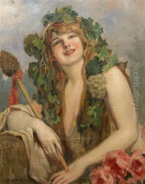 Female Folower Of Bacchus Oil Painting by Richard Geiger