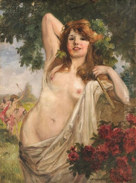 Nymph With Red Roses Oil Painting by Richard Geiger