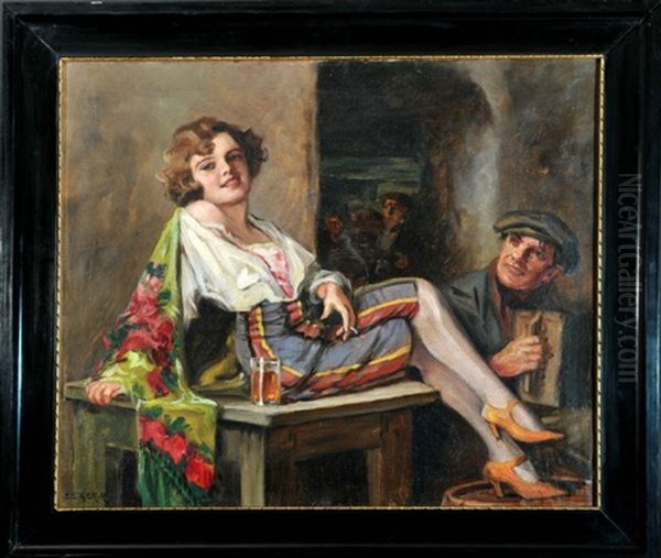 Kneipenszene Mit Sangerin Und Akkordeonspieler Oil Painting by Richard Geiger