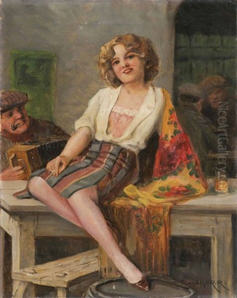 Sangerin Mit Bandoneonspieler In Einem Wirtshaus Oil Painting by Richard Geiger