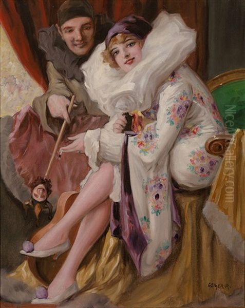 Pierrot Und Pierrette Oil Painting by Richard Geiger