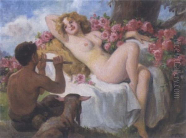 Nymphe Und Satyr Oil Painting by Richard Geiger