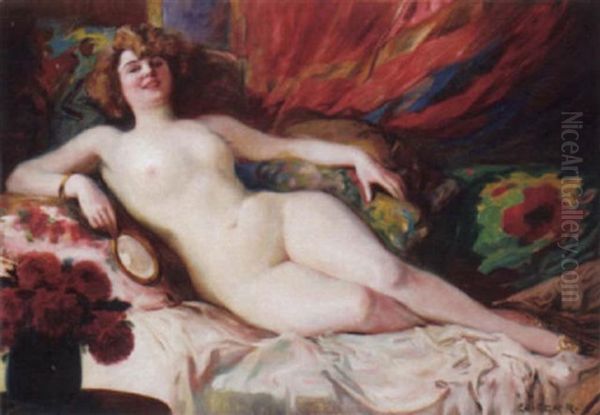 A Reclining Female Nude Oil Painting by Richard Geiger